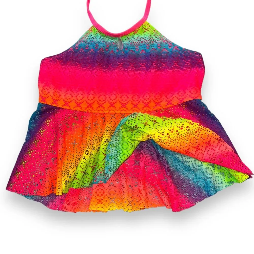Wonder Nation Girls Swimsuit Two Piece Tankini Tie Dye Crochet Large 10 12